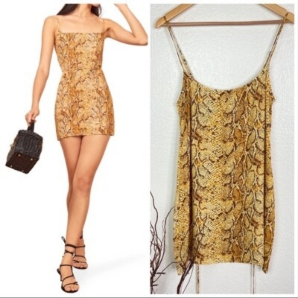 Reformation Brown and Tan Snake Print Mini Dress - Size S